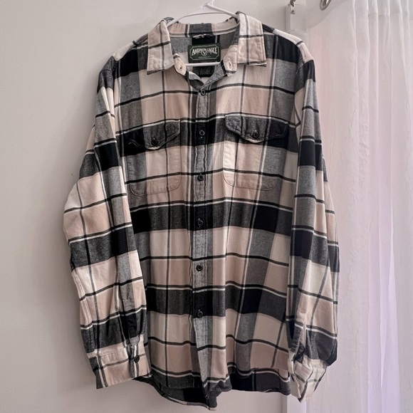 American Eagle Mens XL Black Tan Soft Flannel Longsleeved 2 Pocket Button Shirt - Picture 9 of 14